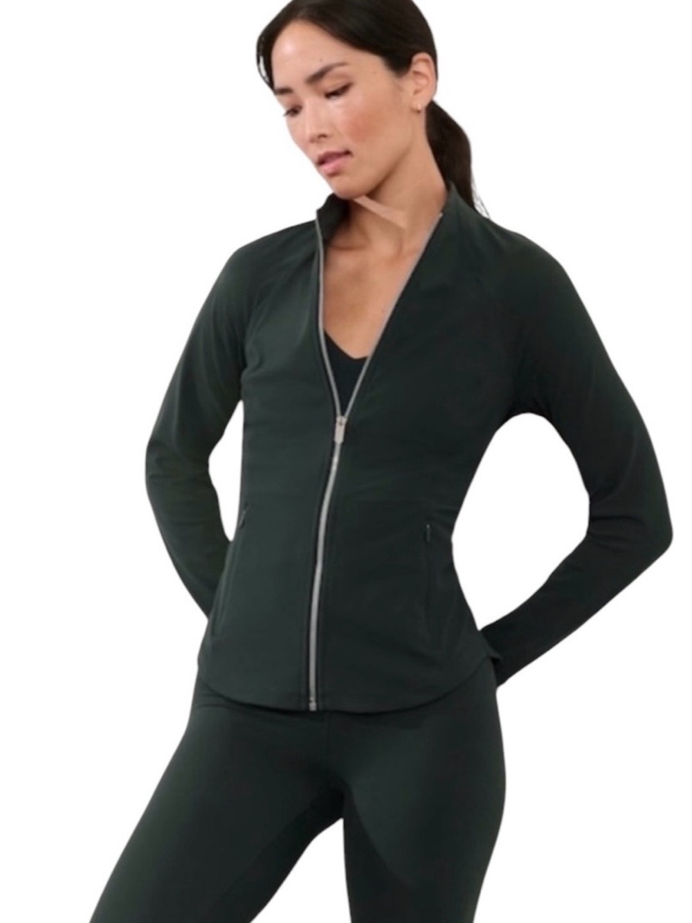 Athleta Salutation Jacket Teal Blue Full Zip